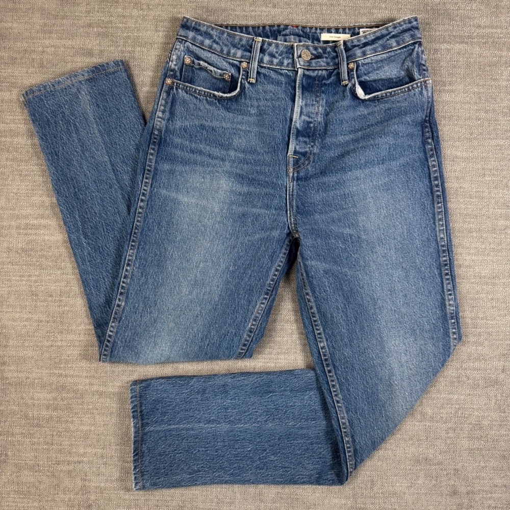Noend Denim Womens 28 Slim Straight Jeans Made in USA Button Fly Blue